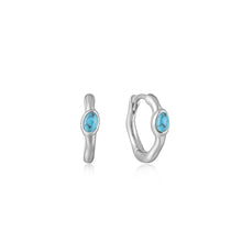 Load image into Gallery viewer, Ania Haie Silver Turquoise Wave Huggie Hoop Earrings