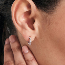 Load image into Gallery viewer, Silver Sparkle Cluster Huggie Hoop Earrings