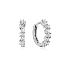 Load image into Gallery viewer, Silver Sparkle Cluster Huggie Hoop Earrings