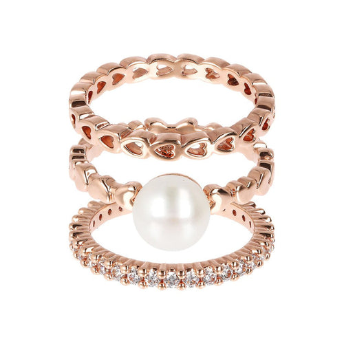 Bronzallure Pearl And Cubic Zirconia Set Of Rings