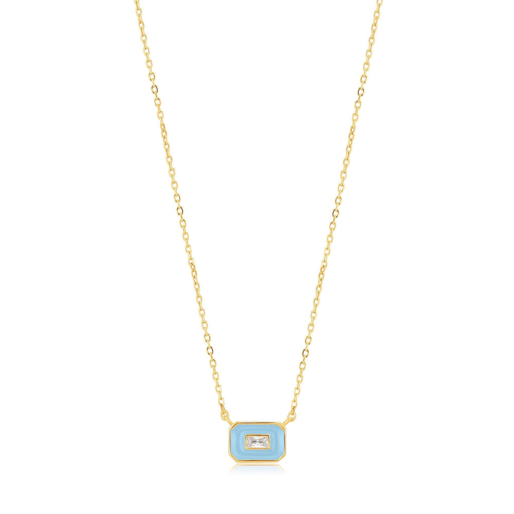 Ania Haie Powder Blue Enamel Emblem Gold Necklace