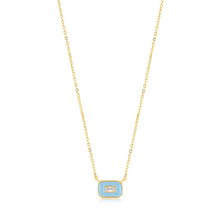 Load image into Gallery viewer, Ania Haie Powder Blue Enamel Emblem Gold Necklace