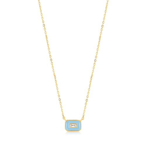 Ania Haie Powder Blue Enamel Emblem Gold Necklace