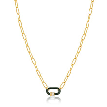 Load image into Gallery viewer, Ania Haie Forest Green Enamel Carabiner Gold Necklace
