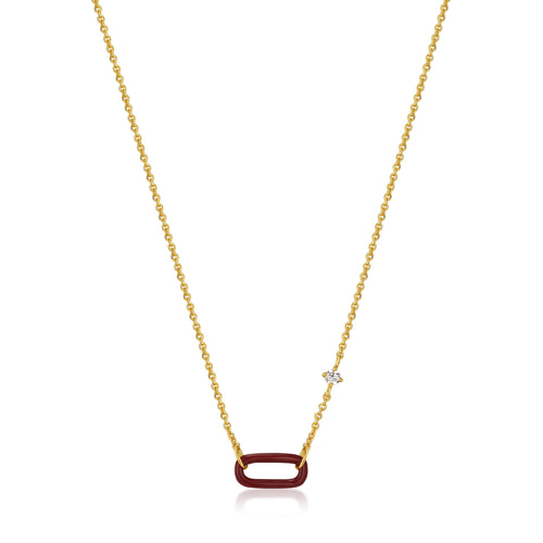 Ania Haie Claret Red Enamel Gold Link Necklace