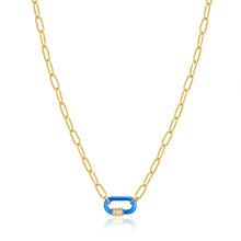 Load image into Gallery viewer, Neon Blue Enamel Carabiner Gold Necklace