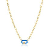 Neon Blue Enamel Carabiner Gold Necklace