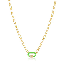 Load image into Gallery viewer, Neon Green Enamel Carabiner Gold Necklace