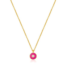 Load image into Gallery viewer, Neon Pink Enamel Disc Gold Necklace