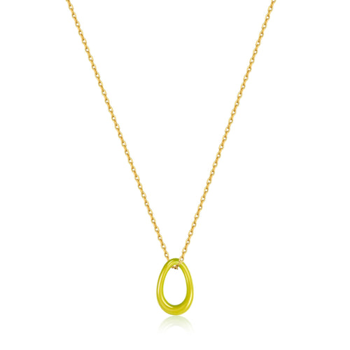 Neon Yellow Enamel Gold Twisted Pendant Necklace