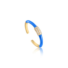 Load image into Gallery viewer, Neon Blue Enamel Carabiner Gold Adjustable Ring