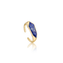 Load image into Gallery viewer, Ania Haie Gold Lapis Emblem Adjustable Ring