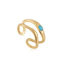 Load image into Gallery viewer, Ania Haie Gold Turquoise Wave Double Band Adjustable Ring