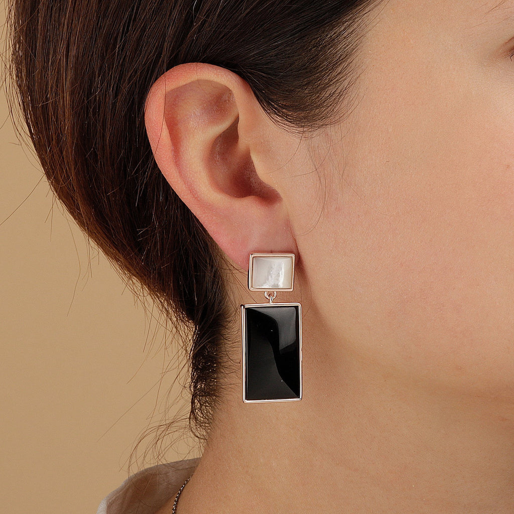 Bronzallure Mother of Pearl and Natural Stone Rectangular Earrings