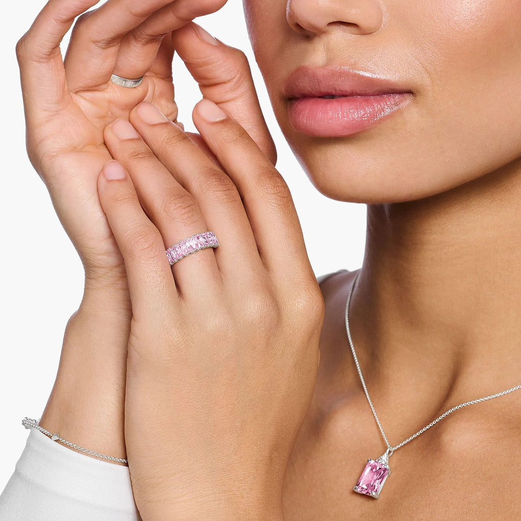 THOMAS SABO Heritage Pink Baguette Cut Silver Ring