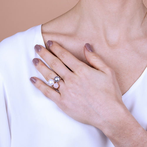 Bronzallure Pearl And Quartz Trilogy Ring