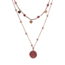 Load image into Gallery viewer, Bronzallure Two Strands Necklace with Natural Stone and Golden Rose Hearts