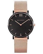 Load image into Gallery viewer, Paul Hewitt Sailor Black Sunray Rose Gold Mesh Watch