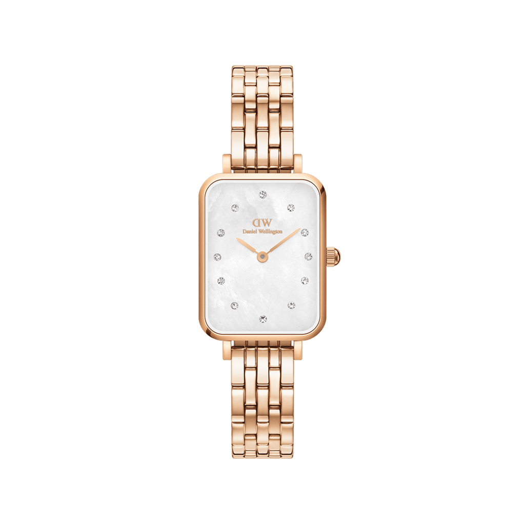 Daniel Wellington Quadro Lumine 20x26 5-Link Rose Gold & Mother of Pearl White Watch