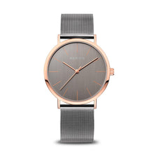 Load image into Gallery viewer, Bering Classic Polished Rose Gold Grey Mesh Watch