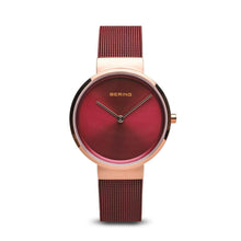 Load image into Gallery viewer, Bering Classic Brushed Rose Gold Red Mesh Watch