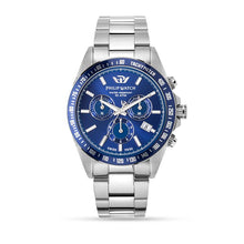 Load image into Gallery viewer, Philip Caribe Blue Sunray Silver Bracelet Chronograph