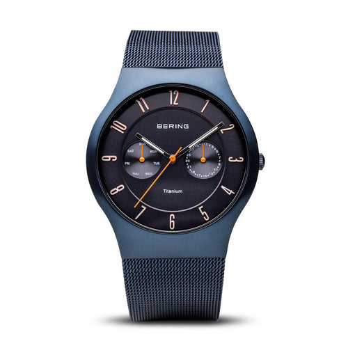 Bering Titanium Brushed Blue Mesh Watch