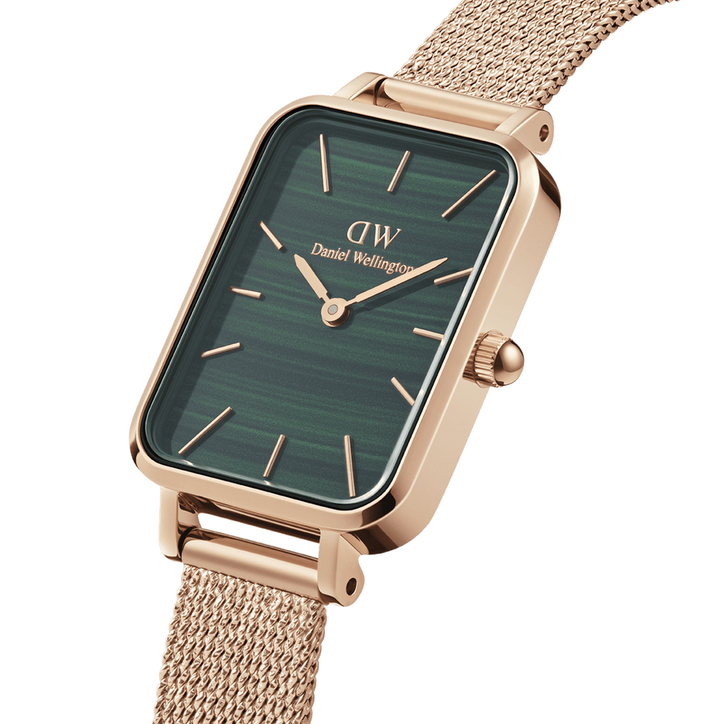 Daniel Wellington Quadro 20X26 Pressed Melrose Rose Gold & Green Watch