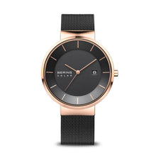 Load image into Gallery viewer, Bering Solar Polised Rose Gold Black Mesh Watch