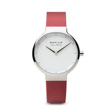 Load image into Gallery viewer, Bering Max René Polished Silver Red Silicone Watch