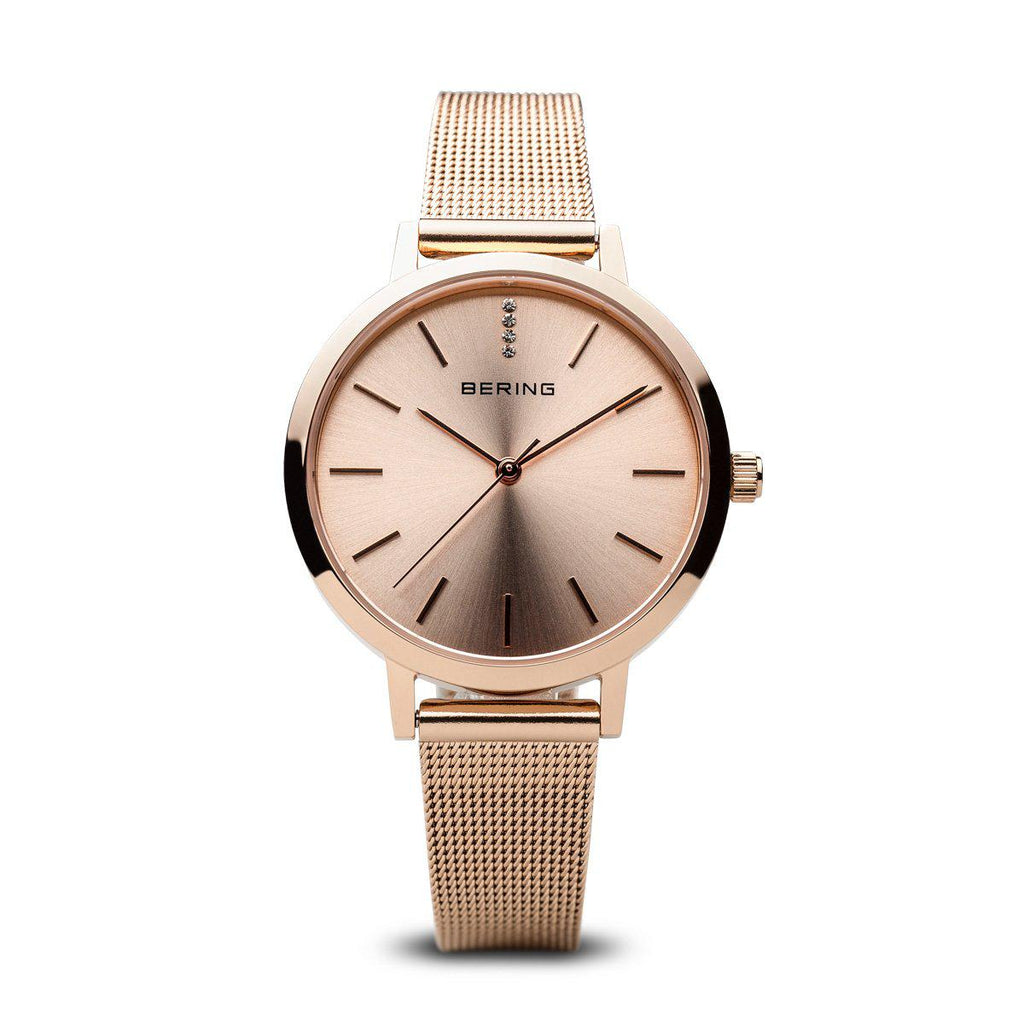 Bering Classic Polished Rose Gold 34mm Mesh Watch